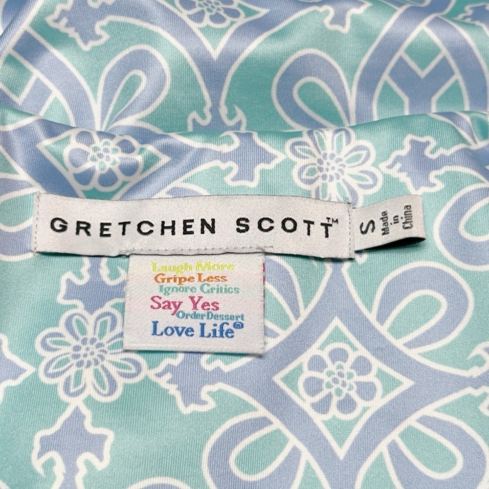 Gretchen Scott Jersey Ruffneck Dress Size S Piazza Blue Print Preppy Women’s - Picture 3 of 9